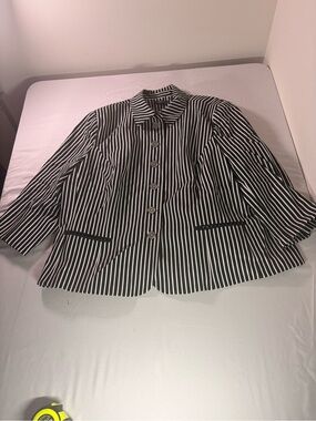 Chaps Black and White Vertical Stripe Button Jacket